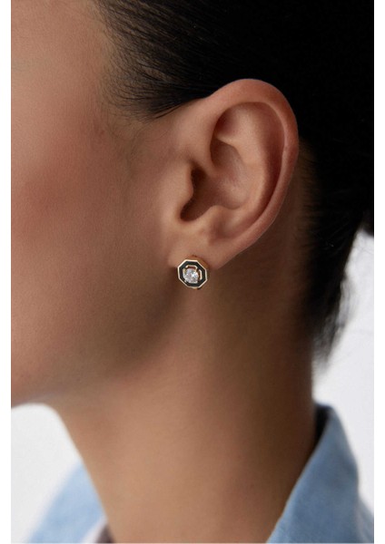 14 Ayar Altın Siyah Mineli Baget Küpe