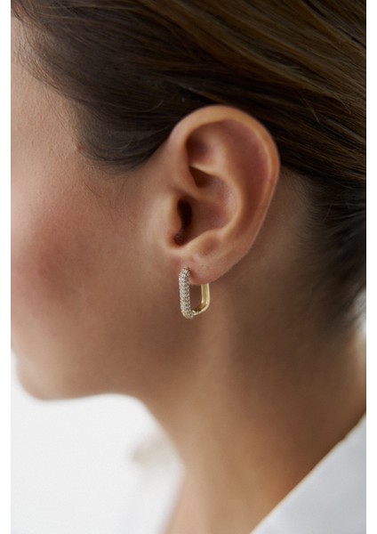 14 Ayar Altın Dikdörtgen Taşlı Küpe