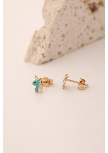 14 Ayar Altın Unicorn Top Küpe