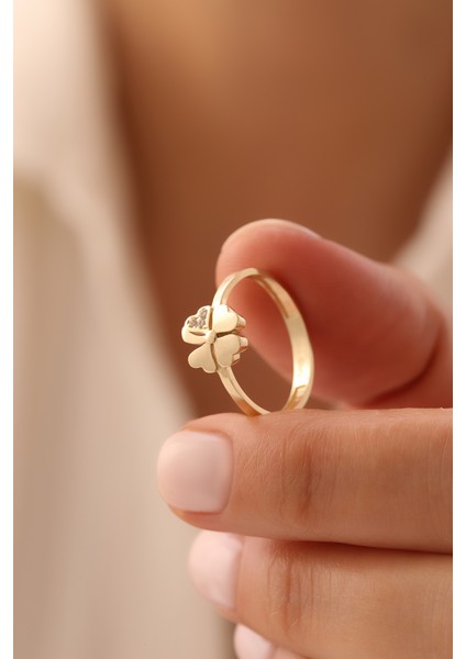 14 Ayar Altın Taşlı Yonca Yüzük fiyatları