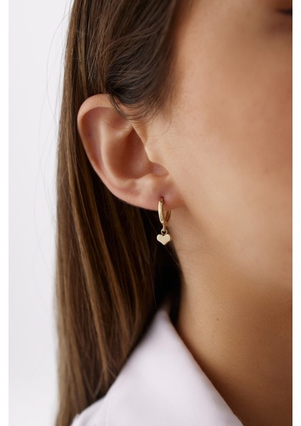 14 Ayar Altın Sallantılı Kalp Küpe