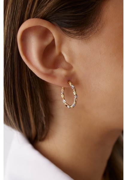 14 Ayar Altın Üç Renk Silindir Dorika Küpe