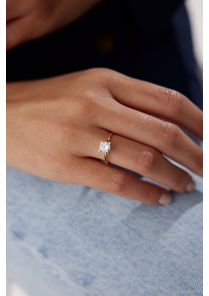 14 Ayar Altın Pırlanta Kesim Tektaş Yüzük