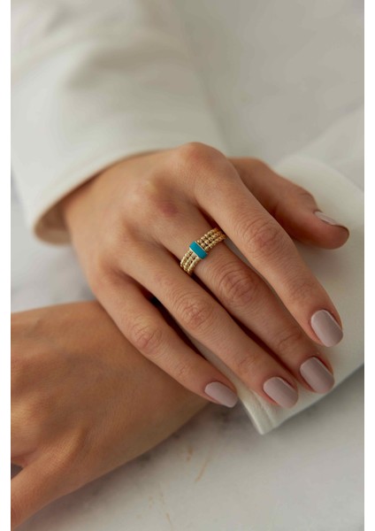 14 Ayar Altın Mavi Mineli Dorika Yüzük fiyatları