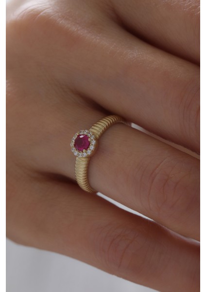 14 Ayar Altın Istiridye Yakut Yüzük