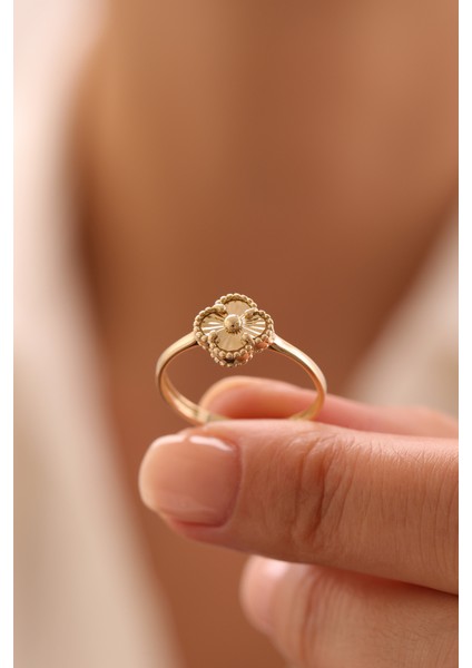 14 Ayar Altın Kalemli Yonca Yüzük modelleri