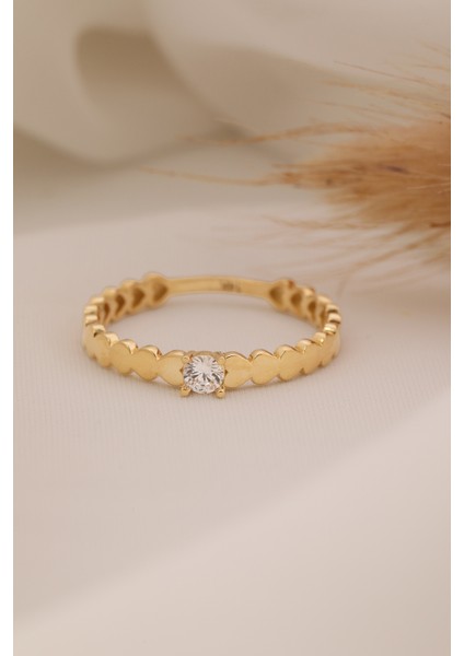 14 Ayar Altın Kalp Detaylı Tektaş Yüzük fırsatları