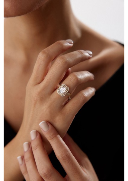 14 Ayar Altın Dikdörtgen Baget Yüzük modelleri