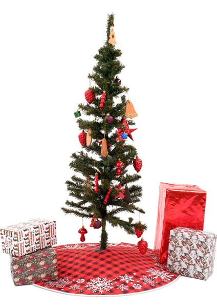 Yılbaşı Ağacı Altı Örtüsü | Yılbaşı Desenli Çam Ağacı Ayak Örtüsü Dot Tabanlı Halı | PAR0359