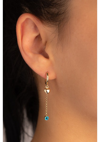 Altın Kalp Sallantılı Göz Küpe