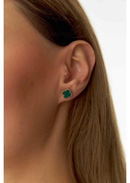 14 Ayar Altın Yeşil Yonca Küpe modelleri