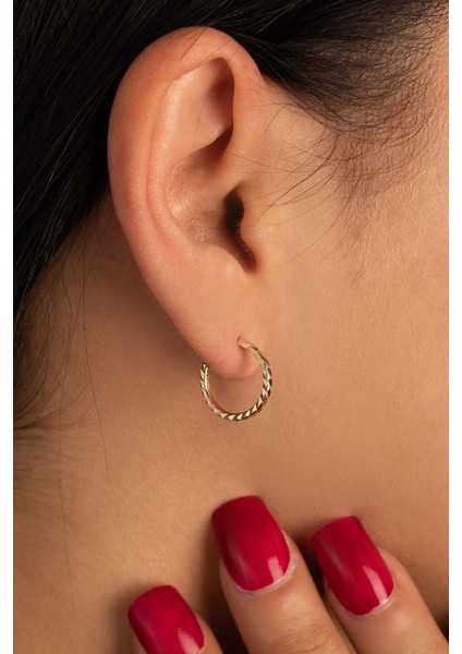 14 Ayar Altın Kalemli Halka Küpe