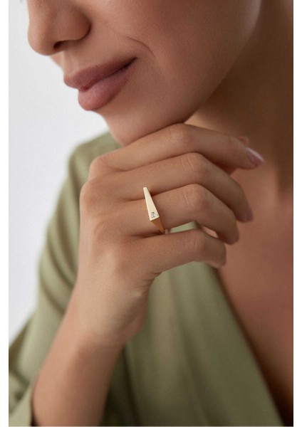 14 Ayar Altın Modern Plaka Yüzük