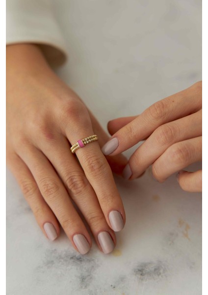 14 Ayar Altın Pembe Mineli Dorika Yüzük