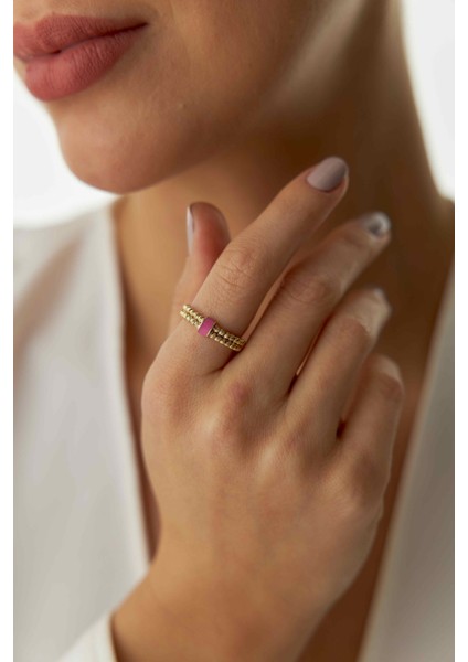 14 Ayar Altın Pembe Mineli Dorika Yüzük fiyatları