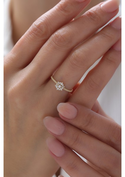 14 Ayar Altın Kristal Baget Yüzük modelleri