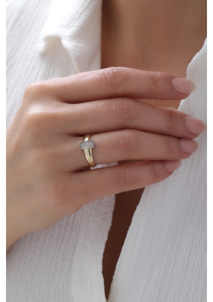 14 Ayar Altın Silindir Taşlı Düz Yüzük