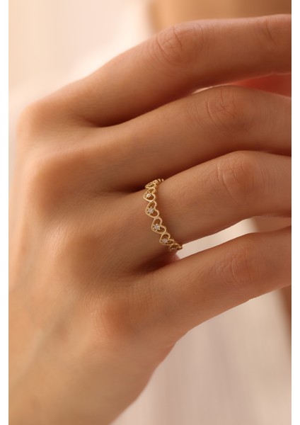 14 Ayar Altın Taşlı Kalp Yüzük