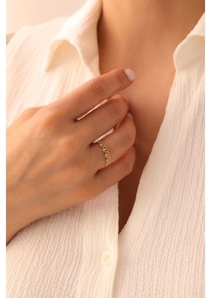 14 Ayar Altın Taşlı Kalp Yüzük modelleri