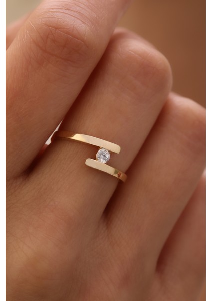 14 Ayar Altın Sarmal Tektaş Yüzük fiyatları