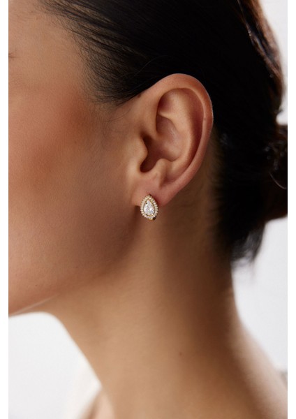 14 Ayar Altın Damla Taşlı Küpe