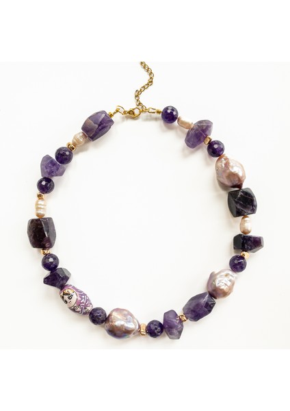 Aurora – Ametist, Hematit & Barok Inci Kolye
