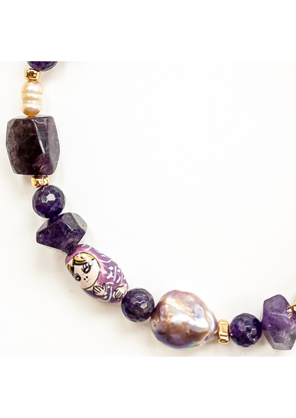 Aurora – Ametist, Hematit & Barok Inci Kolye modelleri