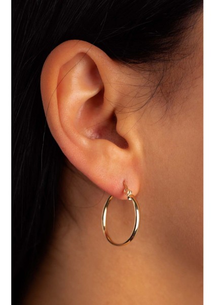 14 Ayar Altın Klasik Düz Halka Küpe Büyük