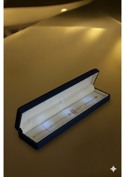 (Premium Işıklı Kutulu) 925 Ayar Gümüş Mor Taşlı Lotus Çiçeği Kadın Bileklik