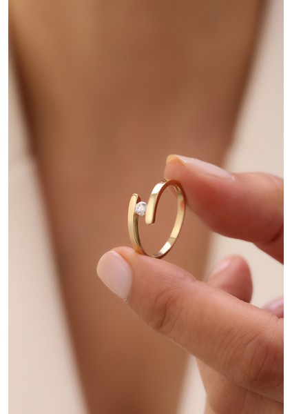 14 Ayar Altın Sarmal Tektaş Yüzük modelleri