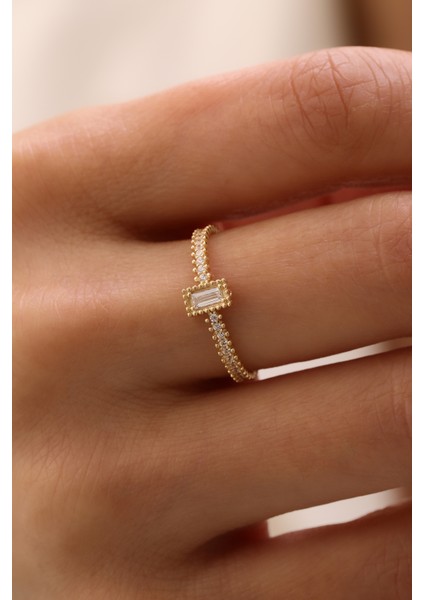 14 Ayar Altın Taşlı Baget Yüzük modelleri