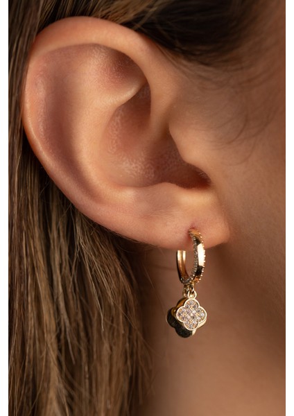 14 Ayar Altın Taşlı Yonca Küpe fiyatları