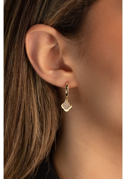 14 Ayar Altın Taşlı Yonca Küpe modelleri