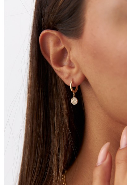 14 Ayar Altın Yuvarlak Taşlı Sallantılı Halka Küpe fiyatları