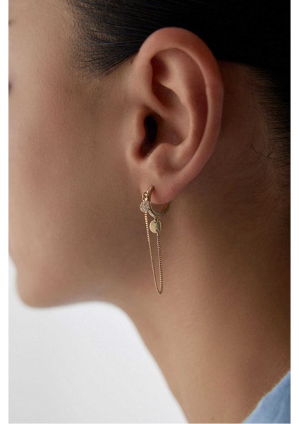 14 Ayar Altın Pul Zincir Sallantılı Küpe