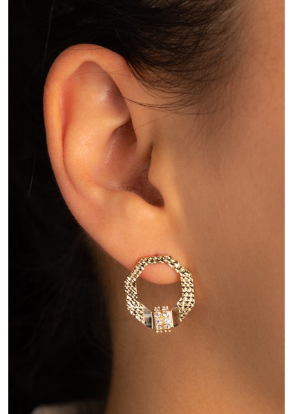 Altın Sekizgen Kalemli Küpe