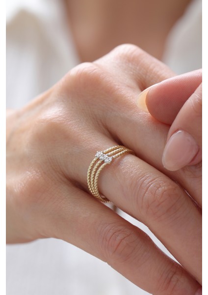 14 Ayar Altın Modern Taşlı Yüzük