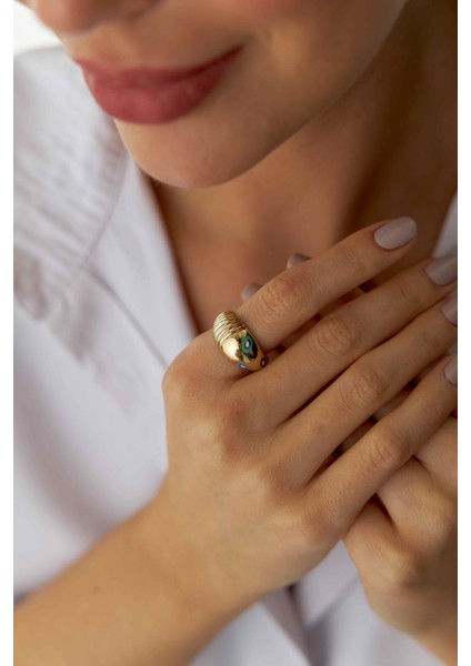 14 Ayar Altın Mineli Istiridye Yüzük