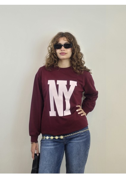 Kadın Bisiklet Yaka Baskılı Uzun Kollu Oversize Sweatshirt modelleri