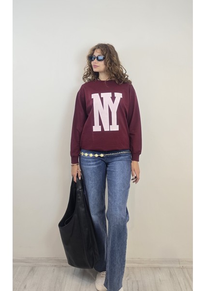 Kadın Bisiklet Yaka Baskılı Uzun Kollu Oversize Sweatshirt fırsatları