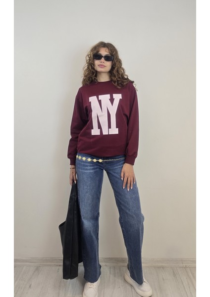 Kadın Bisiklet Yaka Baskılı Uzun Kollu Oversize Sweatshirt indirimleri