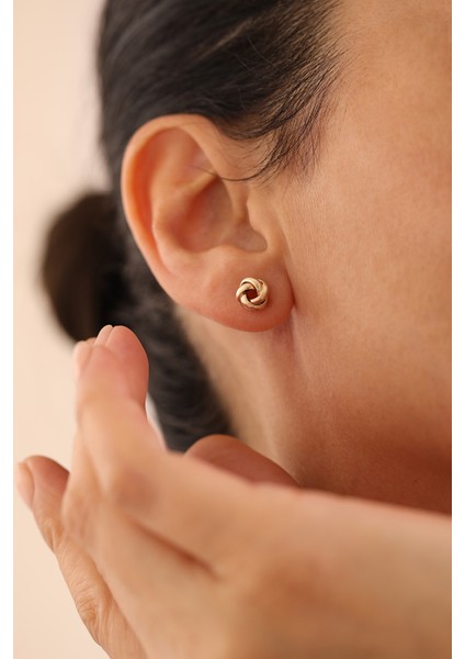 14 Ayar Altın Minimal Düğüm Küpe