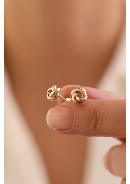 14 Ayar Altın Minimal Düğüm Küpe modelleri