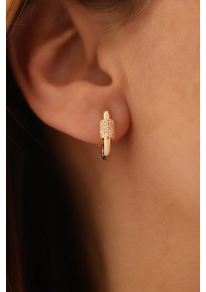 14 Ayar Altın Dikdörtgen Taşlı Halka Küpe modelleri