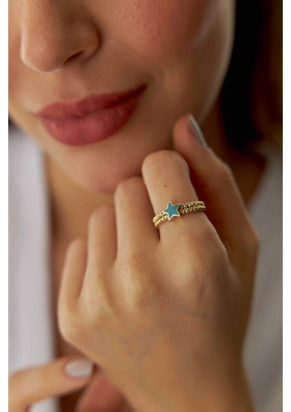 14 Ayar Altın Mavi Mineli Yıldız Yüzük fiyatları