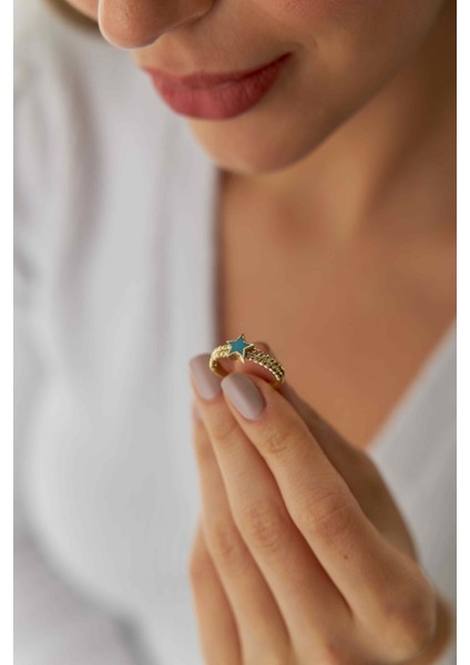 14 Ayar Altın Mavi Mineli Yıldız Yüzük fırsatları