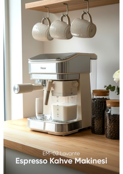 Espresso Latte Cappuccino Kahve Makinesi Tam Otomatik Süt Tanklı 20BAR Basınçlı Lavante Krem