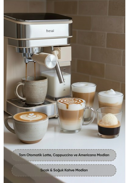 Espresso Latte Cappuccino Kahve Makinesi Tam Otomatik Süt Tanklı 20BAR Basınçlı Lavante Krem modelleri