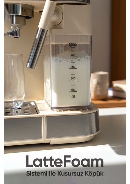 Espresso Latte Cappuccino Kahve Makinesi Tam Otomatik Süt Tanklı 20BAR Basınçlı Lavante Krem