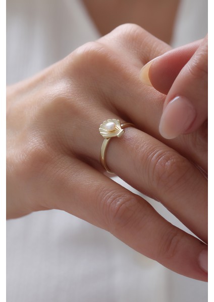 14 Ayar Altın Istiridye Inci Yüzük